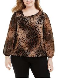 Plus Size Animal-Print Asymmetrical-Neck Top, Created for Macy's