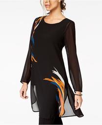 Petite Placed-Print Chiffon Tunic, Created for Macy's