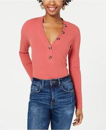 Juniors' Ribbed-Knit Henley Top