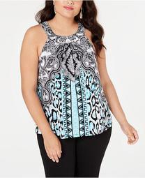 INC Plus Size Printed Halter Top, Created for Macy's
