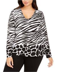 INC Plus Size Animal-Print V-Neck Top, Created For Macy's