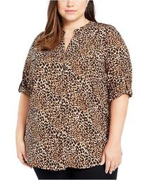 Plus Size Button-Up Roll-Sleeve Top