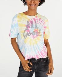 Juniors' Cotton All Good Tie-Dyed Graphic T-Shirt
