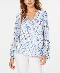 Petite Printed Surplice Blouse, Created for Macy's