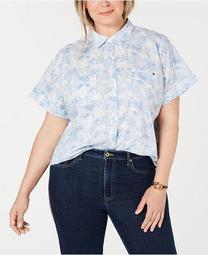Plus Size Cotton Tie-Dyed Shirt, Created for Macy's