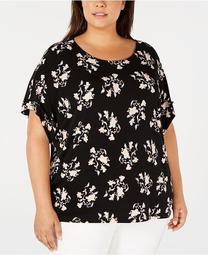 Plus Size Printed Toggle-Sleeve Top