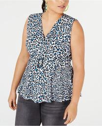 Trendy Plus Size Belted Animal-Print Top