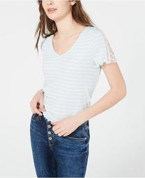 Juniors' Striped Embellished T-Shirt, Created for Macy's