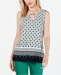 Petite Printed Keyhole Top, Created for Macy's