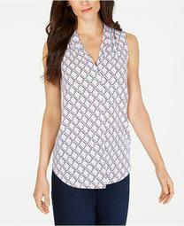 Petite V-Neck Printed Top, Created for Macy's