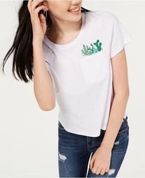 Juniors' Cotton Cactus Pocket T-Shirt