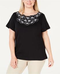 Petite Cotton Embellished Top, Created for Macy's