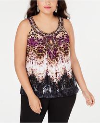INC Plus Size Embellished Printed Halter Top, Created for Macy's
