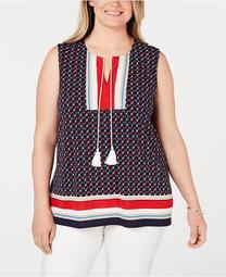Plus Size Printed Sleeveless Tie Top, Created for Macy's
