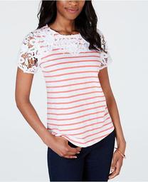 Petite Embroidered Striped Top, Created for Macy's