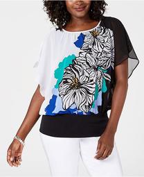 Petite Printed Flutter-Sleeve Top, Created for Macy's