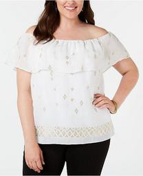 JM Collection Plus Size Embroidered Off-The-Shoulder Top, Created for Macy's