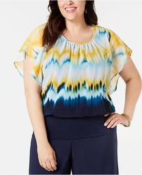 Plus Size Printed Tie Dye Banded-Hem Top, Created for Macy's