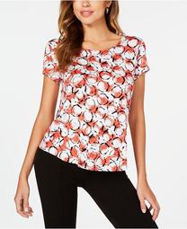 Petite Printed Round-Hem T-Shirt, Created for Macy's