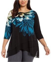 Plus Size Graphic Tiered Top, Created For Macy's