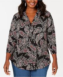 Plus Size Paisley Knit Top, Created for Macy's