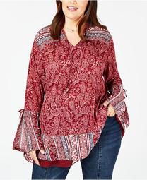 Plus Size Mystic Paisley Bell-Sleeve Top, Created for Macy's