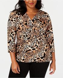 INC Plus Size Animal-Print Twist-Front Top, Created for Macy's