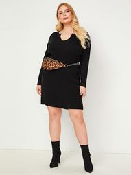 Plus Notched Collar Sweater Dress Without Bag