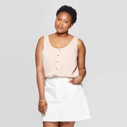 Women's Plus Size Sleeveless Round Neck Button Front Knit Woven Tank Top - Universal Thread™