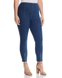Cropped Front-Zip Legging Jeans in Mid Wash