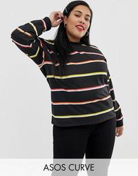 ASOS DESIGN Curve neon stripe t-shirt with long sleeves