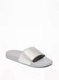 Faux-Leather Pool Slide Sandals for Women