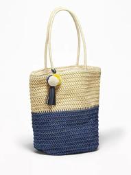Color-Blocked Straw Tote for Women