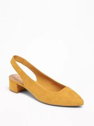 Faux-Suede Sling-Back Mid-Heel Shoes for Women