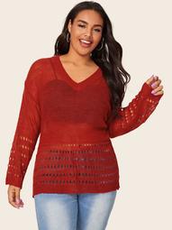 Plus Perforated V Neck Sweater
