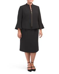 Plus Skirt Suit With Collarless Jacket