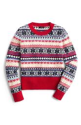Button Fair Isle Crewneck Sweater