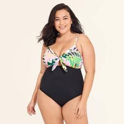 Women's Slimming Control Macrame One Piece Swimsuit - Beach Betty By Miracle Brands Multi Tropical 1X