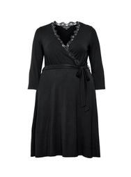 **DP Curve Black Floral Lace Wrap Dress