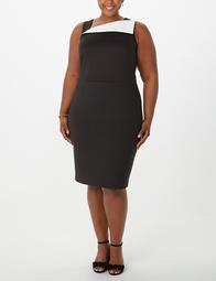 Iconic American Designer Plus Size Colorblock Folded-Neckline Sheath Dress