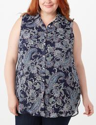 Plus Size Paisley Tied-Front Tunic