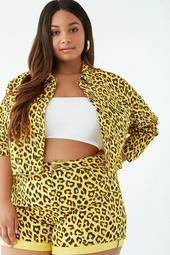 Plus Size Leopard Print Denim Jacket