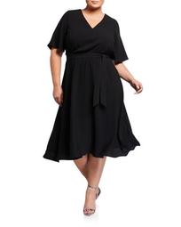 Plus Size Lydia Plunging Angel-Sleeve Midi Dress