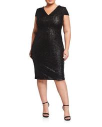 Plus Size Allison Cap-Sleeve Plunge Midi Dress