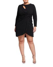 Plus Size Coby Long-Sleeve Faux-Wrap Mini Dress
