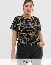 River Island Plus tee with contrast tipping in chain print