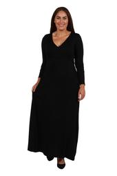 24/7 Women's Plus Size Comfort Apparel V-Neck Long Sleeve Plus Size Maxi Dress