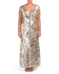 Plus V-neck All Over Sequins Gown