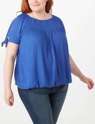Plus Size Solid Tied-Sleeve Smocked Top