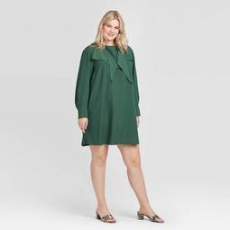 Women's Plus Size Long Sleeve Crewneck A Line Mini Dress - Who What Wear™ Pine